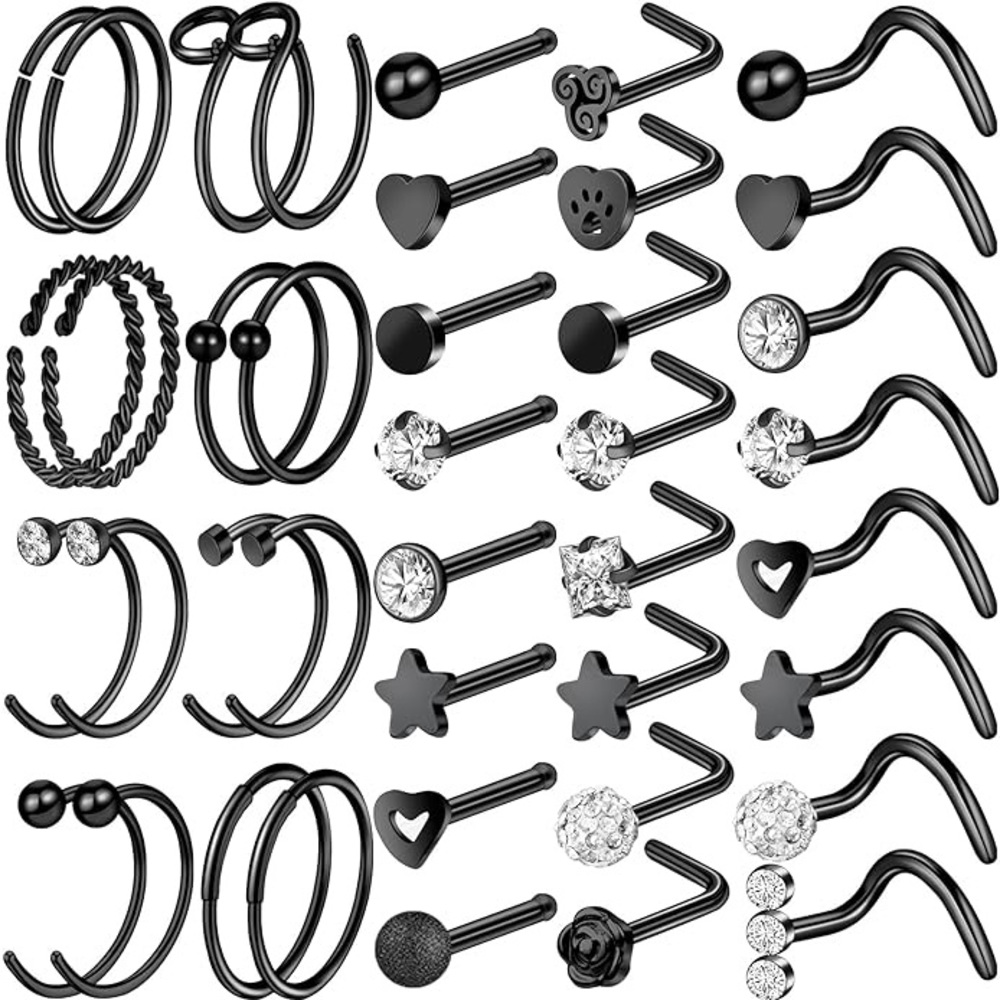 34 piece black diamond nose rings